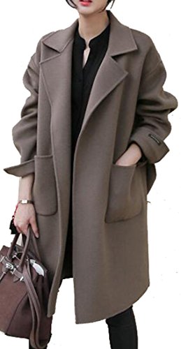 Generic Women Vogue Korean Lapel Bandage Mid-length Woolen Coat Coffee S