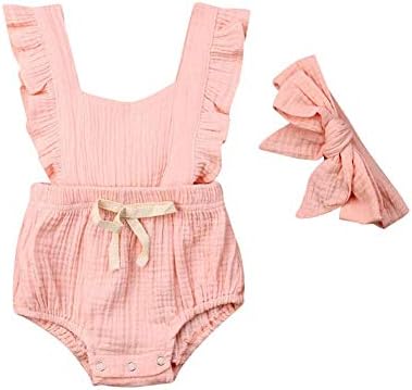 Nensiche Newborn Baby Girl Cotton Ruffle Romper Bodysuit Jumpsuit Outfit Sunsuit