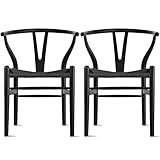 2xhome Set of 2 Wishbone Solid Wood Armchairs with