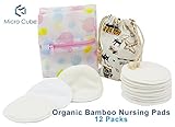 Micro Cube 4 Layers Organic Bamboo Nursing Pads 12 Pack with Laundry Bag Cloth Bag Reusable Washable Soft Absorbent Leak Proof Breathable Hypoallergenic Skin Irritation Baby Shower Breastfeeding