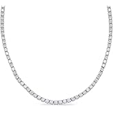 8 Carat NATURAL REAL Round 14K Yellow Gold 17 "Uniform Straight Diamond Tennis Riviera Necklace (H-I Color, I1-I2 Clarity) Graduating Premium Collection 4 Prong… BBF2175