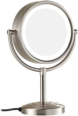 Mirror LED 8.5 Inch Tabletop Makeup Double-Sided with 3x/5x/7x/10x Magnification Countertop Vanity, LED Lighted Make-up for Makeup, Shaving, Home,Nickelwiredrawing,7X