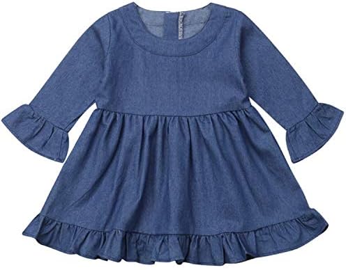 HESHENG Toddler Baby Girls Ruffled Denim Dark Natural Olive Linen Dress Princess Skirt Tutu Clothes Outfits Set
