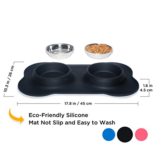 Small Dog Bowls Set of 2 Stainless Steel Bowls with Non-Skid & No Spill Silicone Black Stand for Small Dogs Cats Puppy & Collapsible Travel Pet Bowl