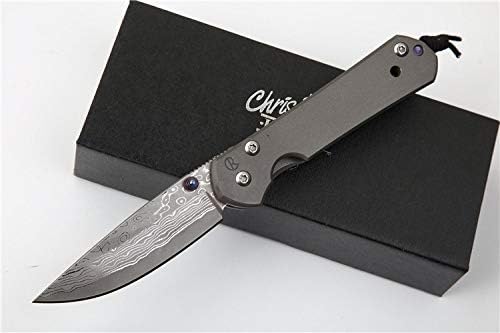 1 piece Small Sebenza Damascus pattern blade titanium handle folding Tactical pocket camping hunt outdoor EDC tool kitchen knife
