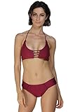 Anzona Maroon Cage Bralette Bikini Swimsuit Red (US 10-12)L