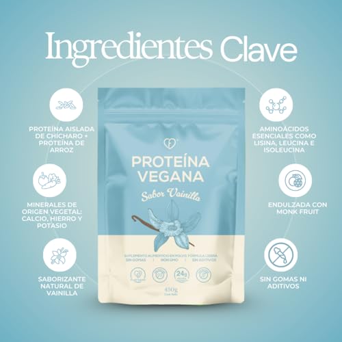 CARO FIT | Proteína Vegana Aislada de Chícharo y Arroz Sabor Vainilla | Clean Label sin Gomas, Sin Azúcar y Endulzada con Monk Fruit | Plant Based, Sin Gluten | 24 g de Proteína por Porción – 450 g