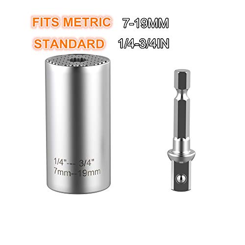 HTOMT Universal Socket with Chrome Vanadium Steel 7mm-19mm Multi-Function Ratchet Wrench Power Drill Professional Repair Tools
