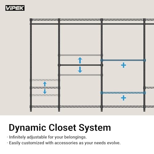 VIPEK V50 Extra Large Closet Rack Heavy Duty Garment Rack Freestanding Wardrobe with Shelves, Portable Metal Clothing Rack for Hanging Clothes, Adjustable Open Closet System, 1300 lb Capacity, Black