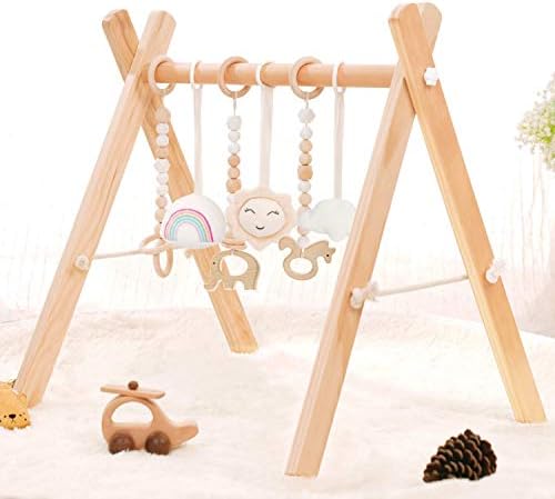 Wooden Baby Gym with 6 Wooden Baby Toys 