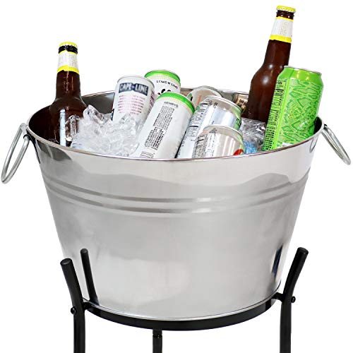 Sunnydaze Ice Bucket Drink Cooler with Stand and Tray for Parties