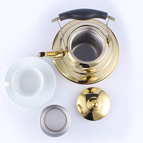 Whistling Tea Kettle with Infuser Stainless Steel Teapot Gold Teakettle for Stovetop Induction Stove Top Fast Boiling Heat Water Cute Tea Pot 2-Liter 2.1-Quart