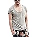 Zbrandy Men's Deep V Neck Fitted Sexy T Shirts Embellished Scoop Hem Cut Off Border Colour Light Gray Size L