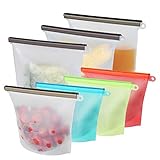 Silicone Storage Bag - Reusable Kitchen, Travel, Sous Vide Food Prep Containers - Airtight, Space-Saver, Smell and Leak Proof Bags - 3 1.5L Large: Clear, 4 1L Medium: Green, Red, Blue, White