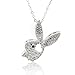 Spinningdaisy Silver Plated Mounted Play Bunny Boy with Heart Necklace