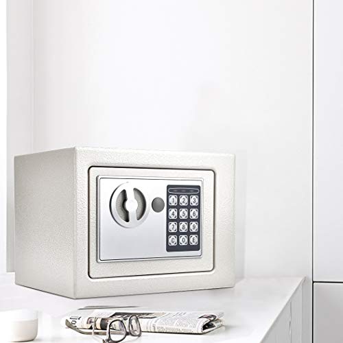 Modrine Security Digital Electronic Safe, Fireproof Lock Box with Keypad, Wall-Anchoring Safe for Home, Office or Travel (White)