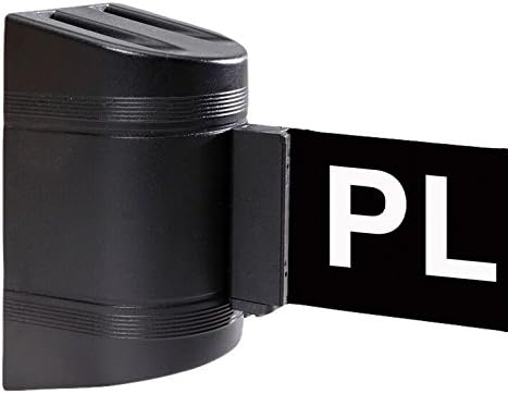 ComeAlong Industries Wall Mount Black Magnetic Housing for 15' Heavy Duty Nylon Belt with Magnetic End Clips, "Please Wait Here" Message