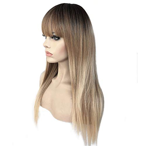 Aimole24" Long Straight Kanekalon Premium Synthetic Wig Natural Ombre Wigs T6/271/613A Brown Blonde