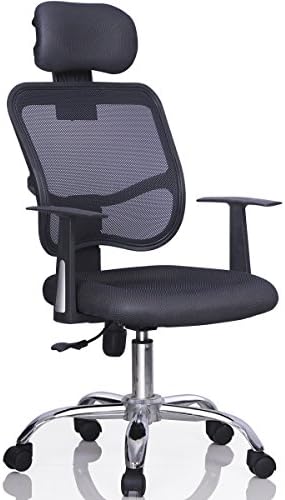 Yaheetech Mesh Chrome Adjustable Executive Office Computer Desk Chair Seat Fabric (Black)