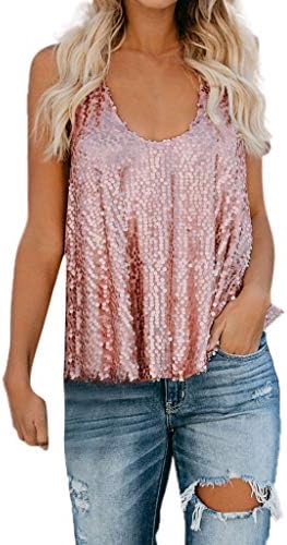 HARRYSTORE Women Womens Tank Top Sequin Sleeveless Vest Shimmer All Over Sequin Sparkle Spaghetti Strap Vest Tank Top Loose Blouse