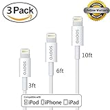 iPhone cable,SOOYO(TM) 3in1 3ft 6ft 10ft 8-Pin Lightning to USB Cable Sync and Charging Cord Wire for iPhone 6/6s iPhone 6/6s Plus iPhone 5 5c 5s iPad 4 Mini Air iPod Nano 7 iPod Touch 5(White,3pack)