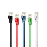 Cat7 Ethernet Cable 10FT 5 Pack, ShineKee 10 Gigabit 600Mhz Multi Color Intelart Cat-7 Flat RJ45 Computer Internet LAN Network Ethernet Patch Cable Cord