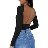 ForeFair Women Sexy Backless Short Sleeve Slim Fit Crewneck Summer Casual Y2K Crop Tee