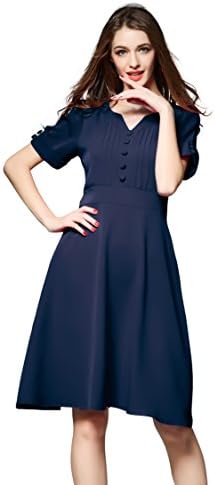 Women's Vintage Short Sleeve V Neck A line Formal Cocktail Evening Dress