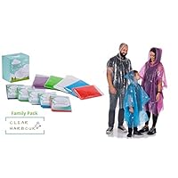 Clear Harbour Emergency Disposable Poncho Family Pack | Thick Reusable .03mm PE Plastic Rain Ponchos for Women, Men, and Children | Rain Poncho Family Pack for Theme Parks