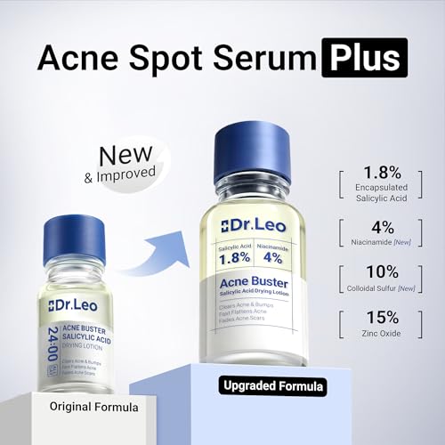 Dr.Leo 1.8% Salicylic Acid Acne Treatment, Drying Lotion Acne Spot Treatment for Acne-Prone Sensitive Skin | Niacinamide, Fast Pimple Relief, Fades Acne Marks, Overnight & Period Breakouts, 0.34 fl oz