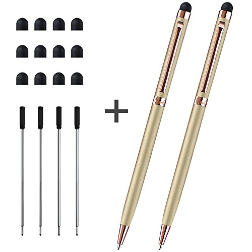 CHAOQ Stylus Pens, [ 2 Pcs / Gold ] Ball Pens Black Ink & Stylus for Touch Screens, iPad, iPhone, Tablet, Kindle Fire with 12 Extra Rubber Tips 4 Extra Pen Refills - Thumbnail 6