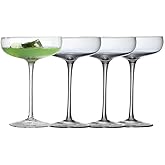 Cocktail Coupe Glasses, Set of 4, 6 Oz Crystal Clear Stemmed Glasses for Manhattan, Martini, 5.8 Inch Height