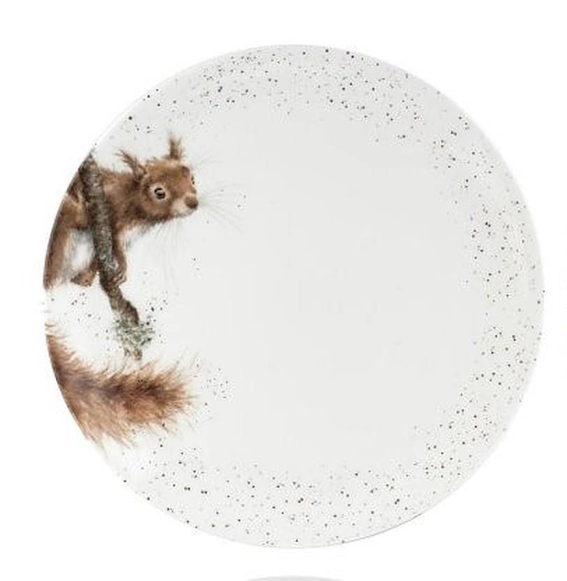 Official Licensed Wrendale Country Squirrel Coupe Porcelain China Dinner Plate, Colour: White, Orange & Brown