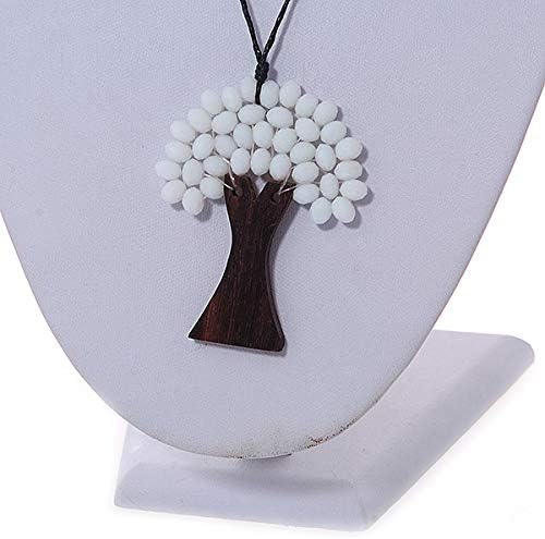 Avalaya White Glass Bead/Brown Wood Tree Of Life Pendant with Black Cotton Cord - 76cm L, white / ivory, brown - Image 4