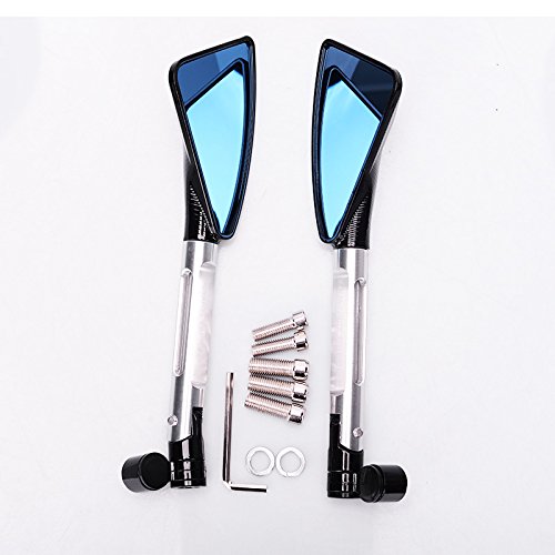 Frenshion Aluminum Universal Motorcycle Rear View Mirrors Blue Glass Curved Rod For Street Bike Sport Bike Scooter CRUISER(Silver)