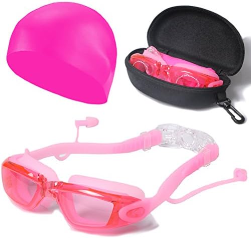 Swim goggles And Swim Cap,Set Of Swim Goggles Anti-fog UV Protection No Leaking With Silicone Swim Cap For Men Women And Kids(pink)