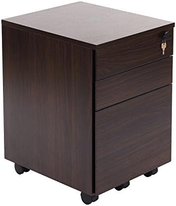 DECHO 3 Drawer Wood Mobile File Cabinet Fully Assembled Except Casters (Walnut)