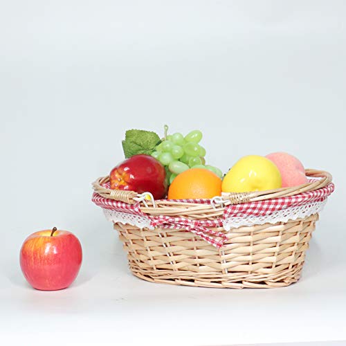 MEIEM Wicker Basket Gift Baskets Empty Oval Willow Woven Picnic Basket Easter Candy Basket Large Storage Basket Wine Basket with Handle Egg Gathering Wedding Basket (Pink) - Thumbnail 3