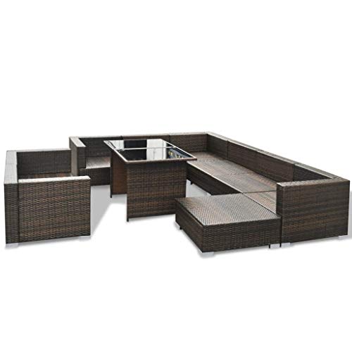 vidaXL Gartenmöbel 10-TLG.Poly Rattan Lounge Gartengarnitur Sitzgruppe Sofa – Bild 5
