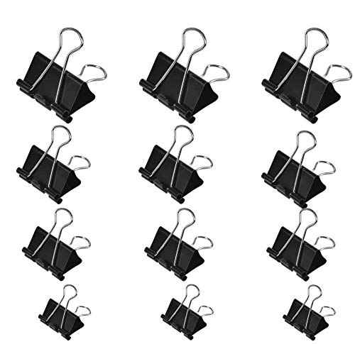 TIMESETL 100 pcs Bulldog Clips, Binder Clips Foldback Clamp, Metal Paper Clips Multipurpose Clips Reusable Binder Clips for Notes Stationery - 15mm/ 19mm/ 25mm/ 32mm