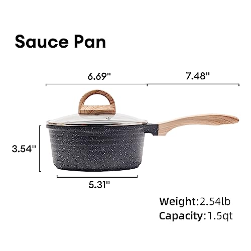 JEETEE 1.5 Quart Sauce Pan with Lid, Non Stick Small Pot with German