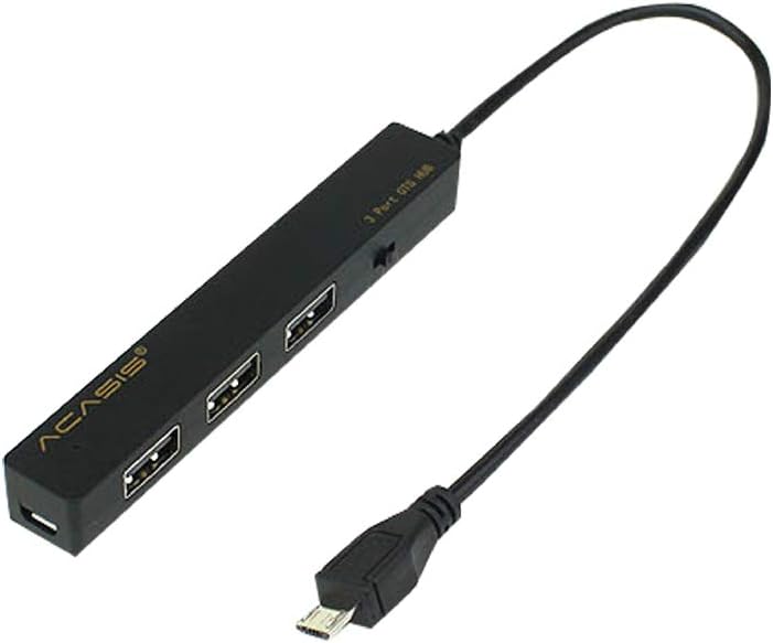Acasis OTG Charging 3 Ports OTG Cable Adapter,Micro USB Hub USB OTG Extension Adapter for Smartphone and Tablet,Charging Power,Cable Black (Micro OTG)