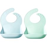 ROSENICE Lot de 2 bavoirs réglables en silicone pour bébé Vert clair et bleu ciel