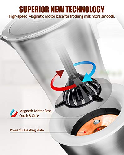 Huogary Milk Frother,4-in-1 Electric Automatic Milk Steamer and Hot Chocolate Maker Machine with Detachable Stainless Steel Milk Jug- Dishwasher Safe, BPA Free