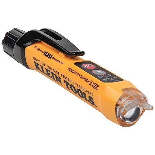 Photo 1 of Klein Tools NCVT3P Dual Range Non Contact Voltage Tester, 12 - 1000V AC Pen, Flashlight, Audible and Flashing LED Alarms, Pocket Clip