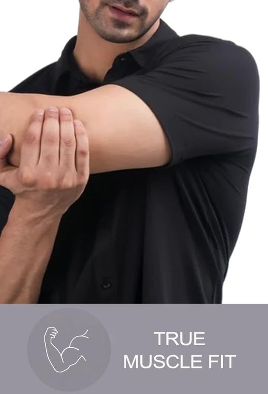 EOUOSS Men’s Muscle Fit Dress Shirts Athletic Slim Fit Short Sleeve Stretch Casual Button Down Shirt