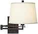 Franklin Iron Works Easley Modern Swing Arm Adjustable Wall Lamp with Cord Matte Bronze Brown Plug-in Light Fixture Dimmable Fabric Drum Shade for Bedroom Bedside Living Room Reading Kitchen