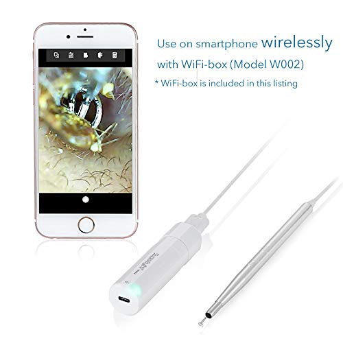 Supereyes Digital LED Otoscope - Wireless WiFi Microscope Ear Pick 2019 Stainless 3.5mm Diameter Curette Earwax Removal Cleaner Kit Inspection Camera with LED Lights for iOS and Android