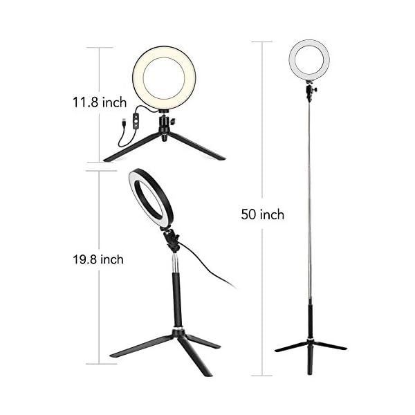 6 Zoll LED Ringlicht mit Stativ Ständer, Dimmbarer Ringleuchte mit 127CM Einstellbarem Stickständer Selfie Livestream… – Bild 6