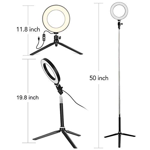 6 Zoll LED Ringlicht mit Stativ Ständer, Dimmbarer Ringleuchte mit 127CM Einstellbarem Stickständer Selfie Livestream… – Bild 6
